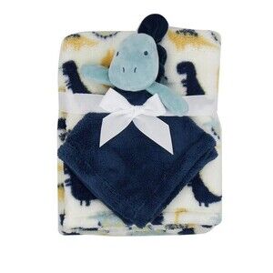 Baby Gear Dinosaur Baby Blanket Set Navy Blue Dino Plush Lovey Boys New